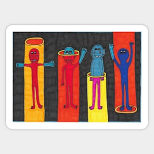 Four Figures in Blue Sticker